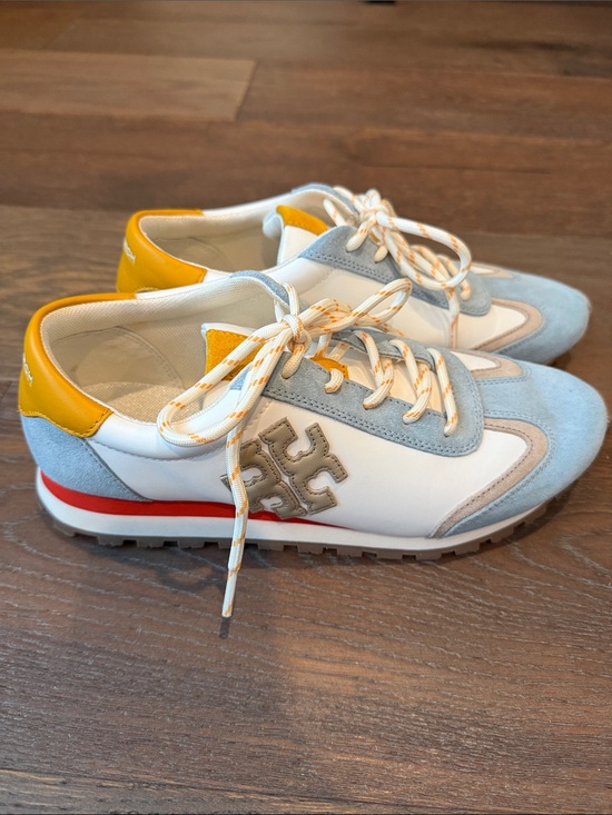 Tory Burch Shoes - Tory Burch Annie Sneakers White, Light Blue & Yellow Colorblock Size 8